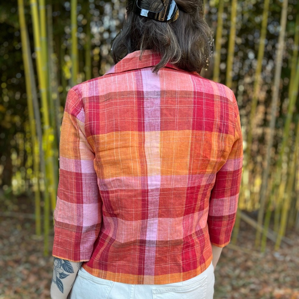 100% LINEN PLAID BLAZER - SILKLAND SIZE MEDIUM